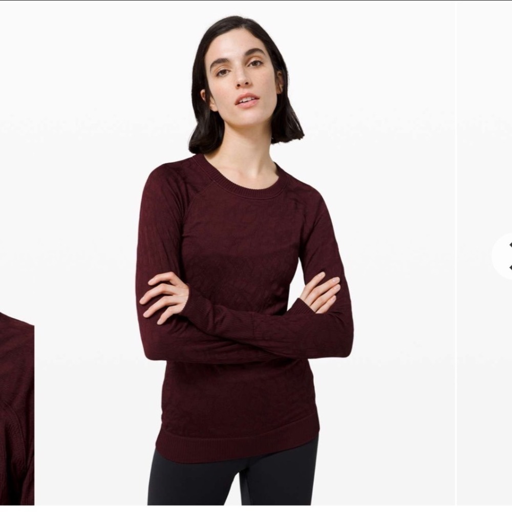 Lululemon Rest Less Pullover Garnet Red Jacquard Knit Thumbhole Top Size 6‎